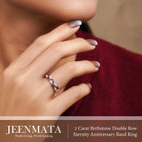 2 Carat Birthstone Double Row Eternity Anniversary Band Ring for Women, Marquise Cut Cubic Zirconia, 18K White Gold Plated
