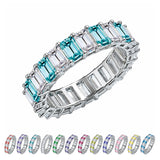 10 Carat Emerald Cut March Birthstone - Multicolor Eternity Wedding Band - Aquamarine & Cubic Zirconia Rings in 18K White Gold Plating for Women