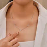 1 Carat Lab Grown Diamond Five Stone Bezel Station Necklaces - in 18K White Gold Plating Necklace for Women, Female, Adult