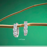 1 Carat Lab Grown Diamond Huggie Hoop Earrings - Round Cut Three Stones Huggie Earrings in 18K White Gold Plating for Women