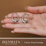 White Gold Plated Classic Hoop Earrings for Women, Lightweight Stainless Steel Earrings, Birthday Gift for Her