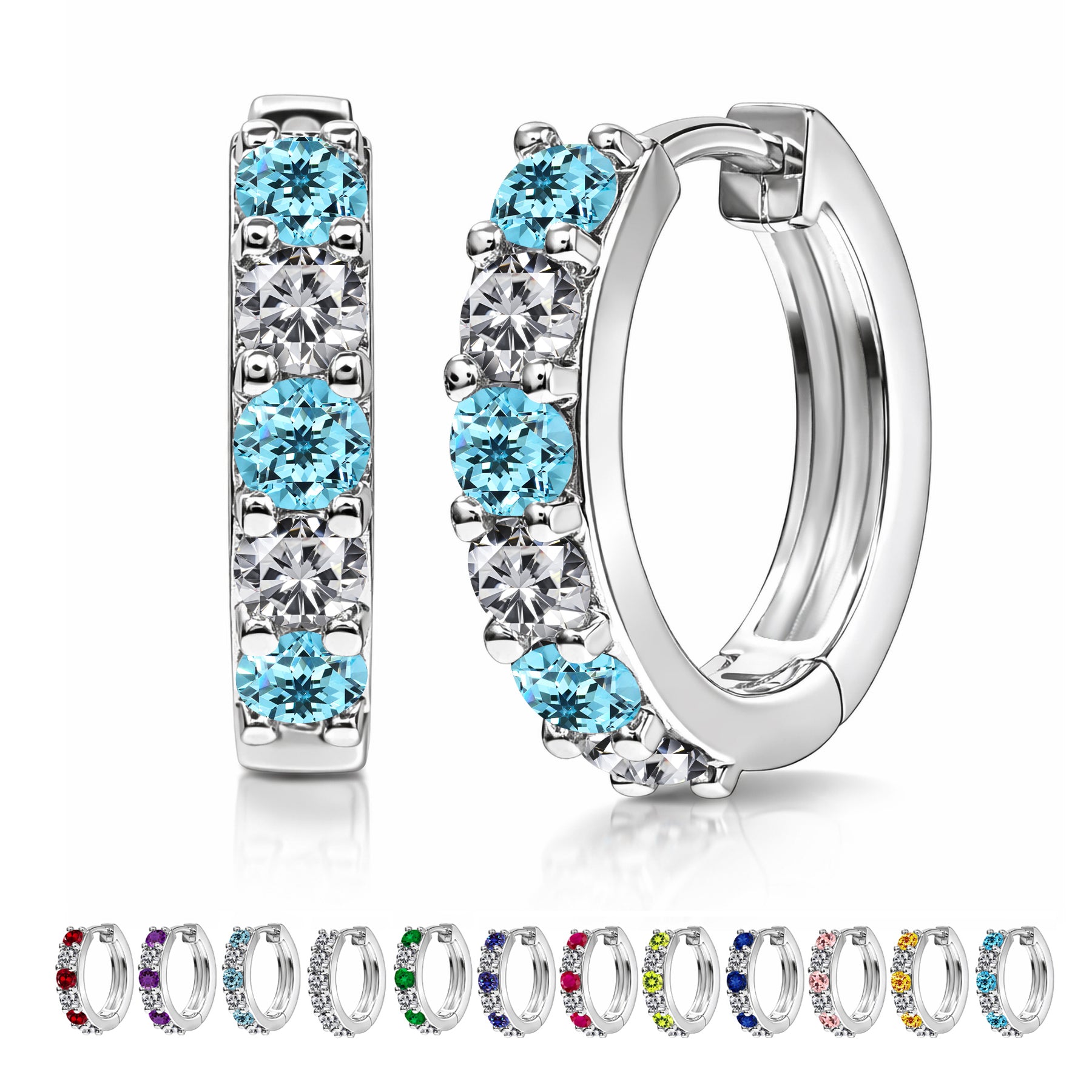 2 Carat Birthstone & Cubic Zirconia Multicolor Hoop Earrings