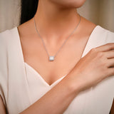 2 Carat Art Deco-Inspired Princess Cut Moissanite Pendant - in 18K White Gold Plating Necklace for Women