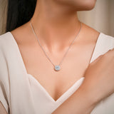 2 Carat Round Halo Moissanite Pendant Necklace - Vintage Inspired Pendant in 18K White Gold Plating for Women