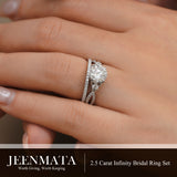 JeenMata 2.5 Carat Round Brilliant Cut Moissanite - Infinity Bridal Ring Set in 18K White Gold Plating for Women