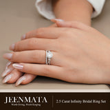 JeenMata 2.5 Carat Round Brilliant Cut Moissanite - Infinity Bridal Ring Set in 18K White Gold Plating for Women