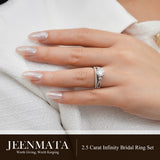 JeenMata 2.5 Carat Round Brilliant Cut Moissanite - Infinity Bridal Ring Set in 18K White Gold Plating for Women
