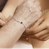 MOM January Garnet Birthstone - Heart Charm Chain Bracelet in 18K White Gold Plating for Women, Mother's Day Gift