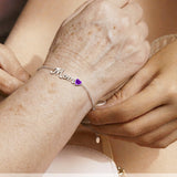 MOM February Amethyst Birthstone - Heart Charm Chain Bracelet in 18K White Gold Plating for Women, Mother’s Day Gift
