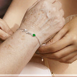 MOM May Emerald Birthstone - Heart Charm Chain Bracelet in 18K White Gold Plating for Women, Mother’s Day Gift