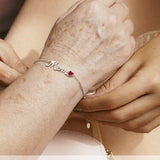 MOM July Ruby Birthstone - Heart Charm Chain Bracelet in 18K White Gold Plating for Women, Mother’s Day Gift