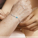 MOM December Blue Topaz Birthstone - Heart Charm Chain Bracelet in 18K White Gold Plating for Women, Mother’s Day Gift