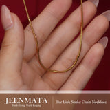 JeenMata 16-18 Inches Bar Link Snake Chain Necklace in Yellow Gold Plating - Fashion Necklace for Everyday Wear