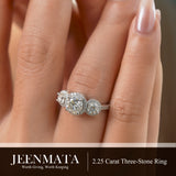 JeenMata 2.25 Carat Round Brilliant Cut Moissanite - Three Stone Engagement Rings in 18K White Gold Plating for Women