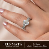 JeenMata 3.5 Carat Oval Cut Moissanite - Butterfly Infinity Engagement Ring in 18K White Gold Plating for Women