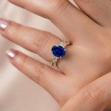 Butterfly 3.5 Ct Oval Cut Blue Sapphire Milgrain Engagement Ring