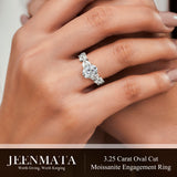 JeenMata 3.25 Carat Oval Cut Moissanite Vintage Style Leaf Vine Engagement Ring in 18K White Gold Plated for Women