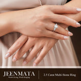 JeenMata 2.5 Carat Oval Cut Moissanite - Multi-Stone Engagement Ring in 18K White Gold Plating for Women