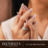 JeenMata 2.5 Carat Pear Cut Moissanite - Multi-Stone Engagement Ring in 18K White Gold Plating for Women