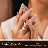 JeenMata 2.5 Carat Pear Cut Moissanite - Multi-Stone Engagement Ring in 18K White Gold Plating for Women