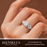 JeenMata 2 Carat Round Brilliant Cut Lab Grown Diamond - Engagement Rings in 18K White Gold Plating for Women