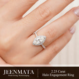 JeenMata 2.25 Carat Marquise Cut Moissanite Halo Engagement Ring for Women, Marquise Solitaire with Round Halo Accents in 18K White Gold Plating For Women