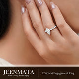 JeenMata 2.50 Carat Marquise Cut Moissanite Engagement Ring for Her, Solitaire Marquise Ring with Round & Marquise Side Stones in 18K White Gold Plating for Women