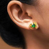 Vintage Green Heart Stud Earrings – Romantic Statement Jewelry