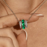 Elegant Green Barrel Pendant Necklace – Modern Sparkling Fashion Jewelry
