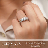2 Carat Lab Grown Diamond Bridal Ring Set for Women, Round Cut 3 Stone Engagement Ring with Matching Wedding Band, 18K White Gold Plated Silver
