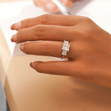 3.75 Carat Three Stone Princess Cut Moissanite Engagement Ring - Classic Statement Ring in 18K White Gold Plating for Women