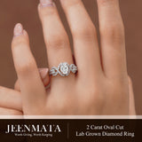 JeenMata 2 Carat Oval Cut Lab Grown Diamond - Engagement Rings in 18K White Gold Plating for Women
