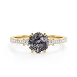 1.35 ct Round Black Rutilated Quartz Pave Engagement Ring