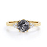 1.25 ct Round Black Rutilated Quartz Seven Stone Engagement Ring
