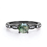1 carat Round Cut Moss Agate Milgrain Engagement Ring