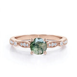 1 carat Round Cut Moss Agate Milgrain Engagement Ring