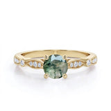 1 carat Round Cut Moss Agate Milgrain Engagement Ring