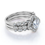 1.25 Carat Round Cut Moissanite Trio Set - Bridal Set - Wedding Trio Set - Solitaire Ring - Anniversary Ring - 18k White Gold Over Silver