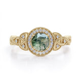 1.25 carat Round Moss Agate Milgrain Intertwined Engagement ring