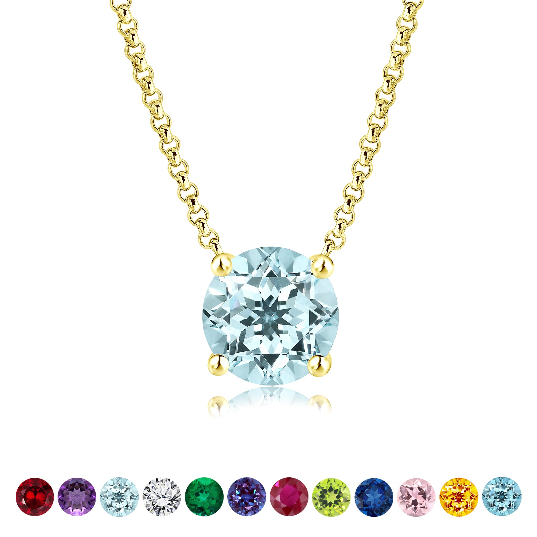 Beautiful 1 Carat Round Cut - Aquamarine - March Birthstone Solitaire Pendant Necklace in 18k White Gold over Silver, Female, Adult