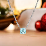 Beautiful 1 Carat Round Cut - Aquamarine - March Birthstone Solitaire Pendant Necklace in 18k White Gold over Silver, Female, Adult