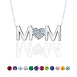 MOM Pendant Necklace - Ice Blue Stone - March Birthstone in 18K White Gold over Sterling Silver