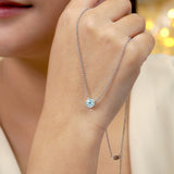 Beautiful 1 Carat Round Cut - Aquamarine - March Birthstone Solitaire Pendant Necklace in 18k White Gold over Silver, Female, Adult