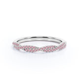 Half-Eternity 0.25 Carat Round Shape October Birthstone Pink Tourmaline Pave Infinity Wedding Band in 18K White Gold over Silver