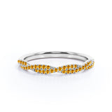 Half-Eternity 0.25 Carat Round Shape November Birthstone Citrine Pave Infinity Wedding Band in 18K White Gold over Silver