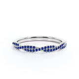 Half-Eternity 0.25 Carat Round Shape September Birthstone Blue Sapphire Pave Infinity Wedding Band in 18K White Gold over Silver
