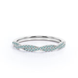 Half-Eternity 0.25 Carat Round Shape March Birthstone Aquamarine Pave Infinity Wedding Band in 18K White Gold over Silver