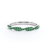 Half-Eternity 0.25 Carat Round Shape May Birthstone Emerald Pave Infinity Wedding Band in 18K White Gold over Silver