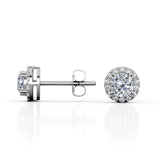 2.5 Carat Round Cut Cubic Zirconia Halo Stud Earrings in 18K White Gold over Silver