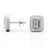 2.15 Carat Emerald Cut Moissanite Milgrain Halo Stud Earrings